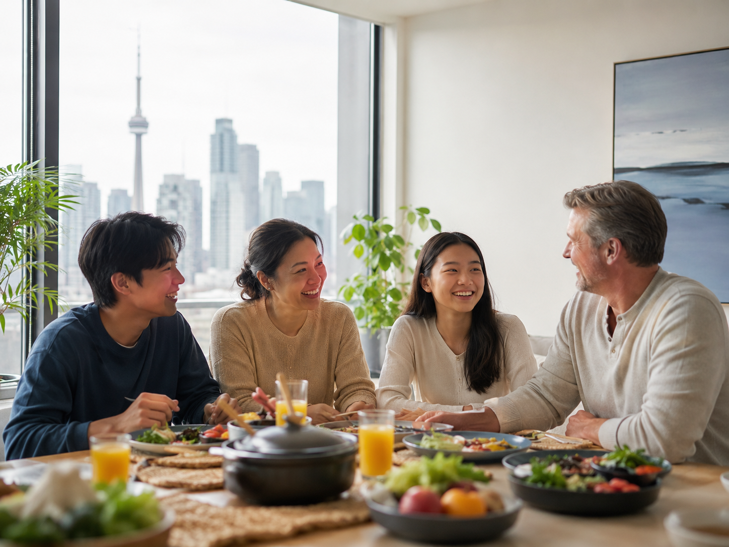 International student sharing a meal with a Toronto host family