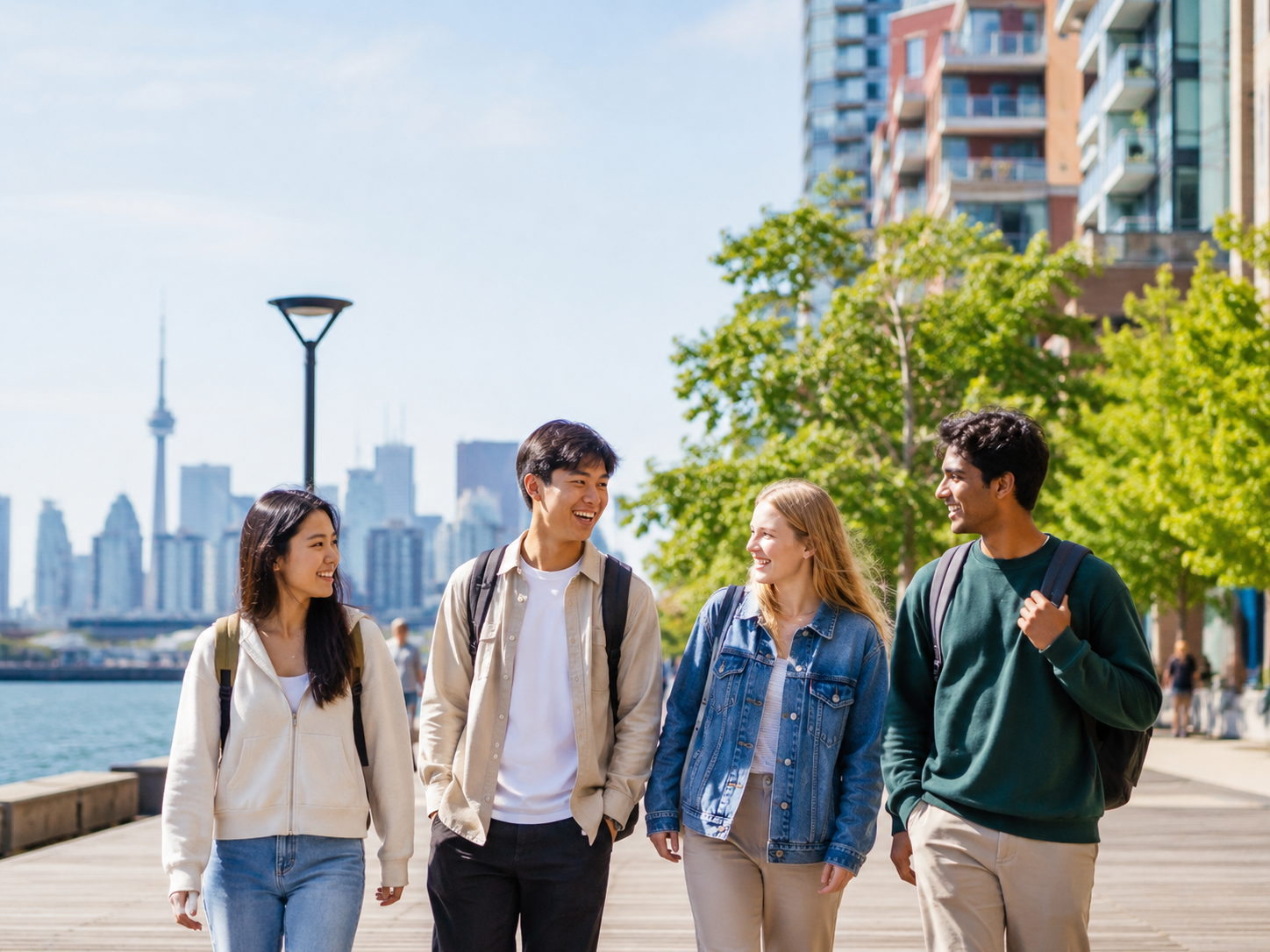 International students walking along the Toronto waterfront